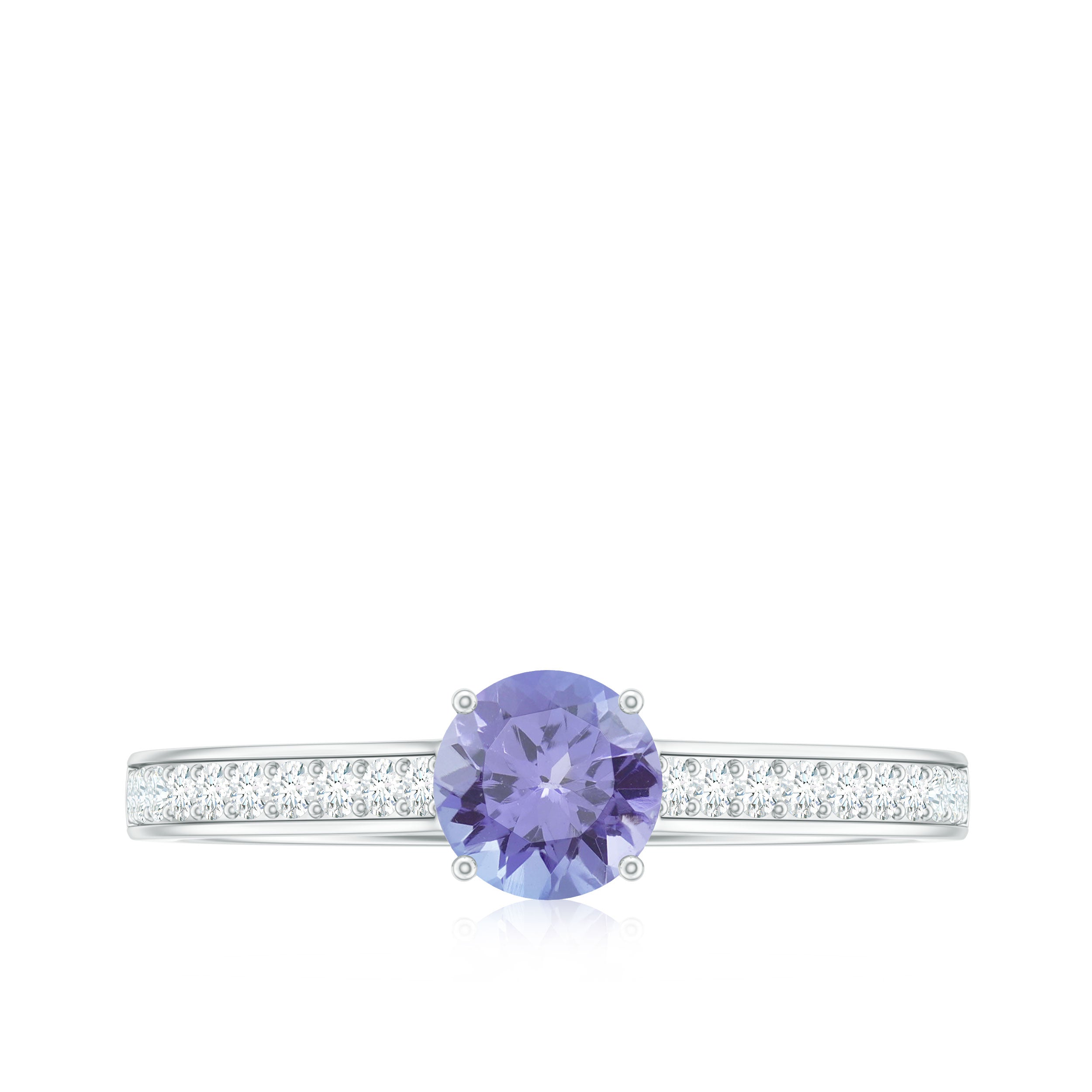 Engagement Ring with Tanzanite and Diamond Side Stones Tanzanite - ( AAA ) - Quality - Rosec Jewels
