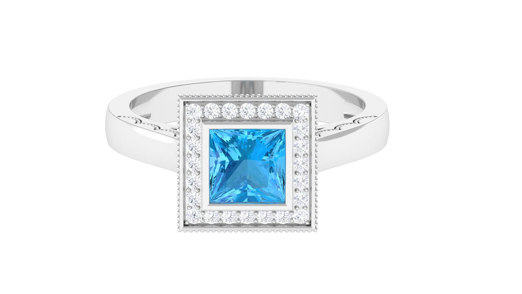 1.25 CT Swiss Blue Topaz Engagement Ring with Diamond for Her Swiss Blue Topaz - ( AAA ) - Quality - Rosec Jewels
