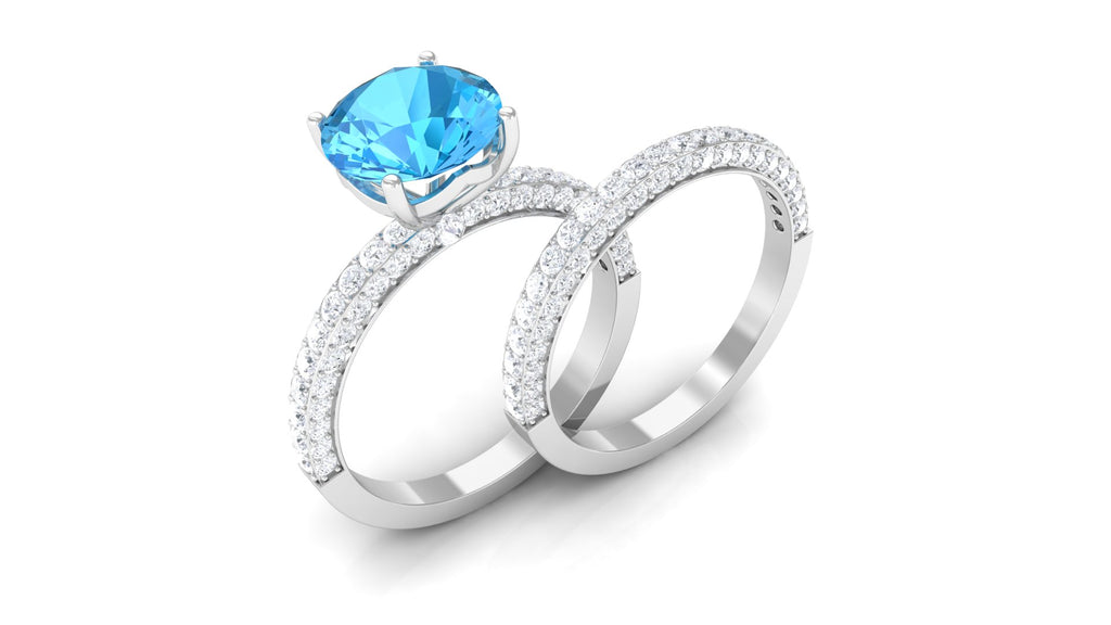 3.75 CT Swiss Blue Topaz and Moissanite Wedding Ring Set Swiss Blue Topaz - ( AAA ) - Quality - Rosec Jewels