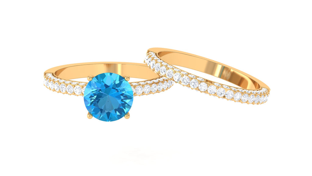 3.75 CT Swiss Blue Topaz and Moissanite Wedding Ring Set Swiss Blue Topaz - ( AAA ) - Quality - Rosec Jewels