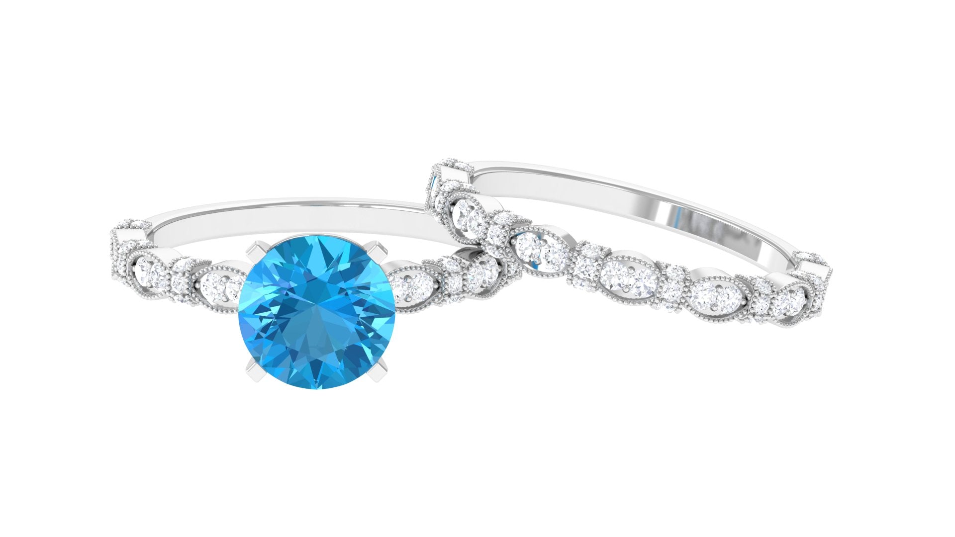 3.50 CT Wedding and Engagement Ring Set with Swiss Blue Topaz and Moissanite Swiss Blue Topaz - ( AAA ) - Quality - Rosec Jewels