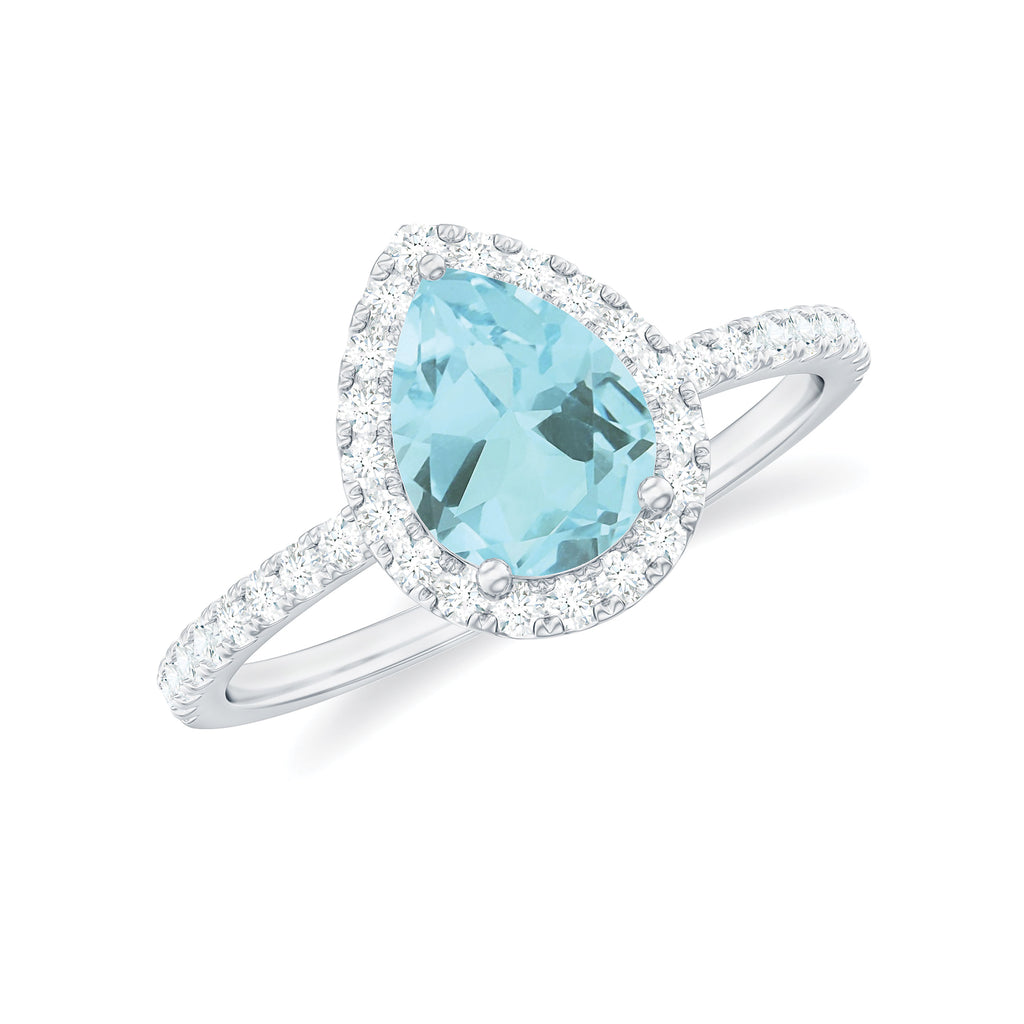 1.5 CT Sky Blue Topaz Teardrop Engagement Ring with Diamond Halo Sky Blue Topaz - ( AAA ) - Quality - Rosec Jewels