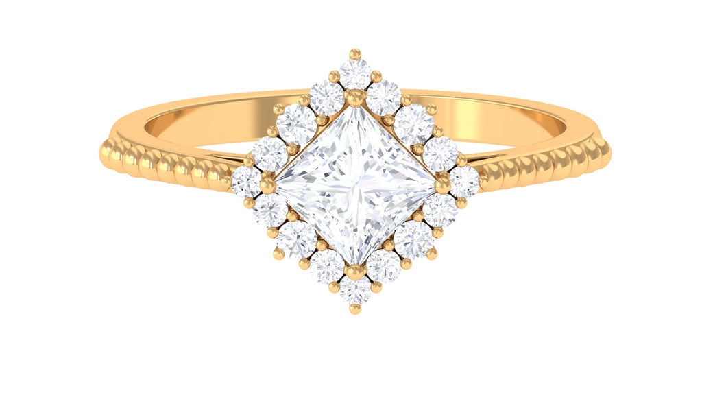 1.25 CT Princess Cut Moissanite Halo Engagement Ring in Gold Moissanite - ( D-VS1 ) - Color and Clarity - Rosec Jewels