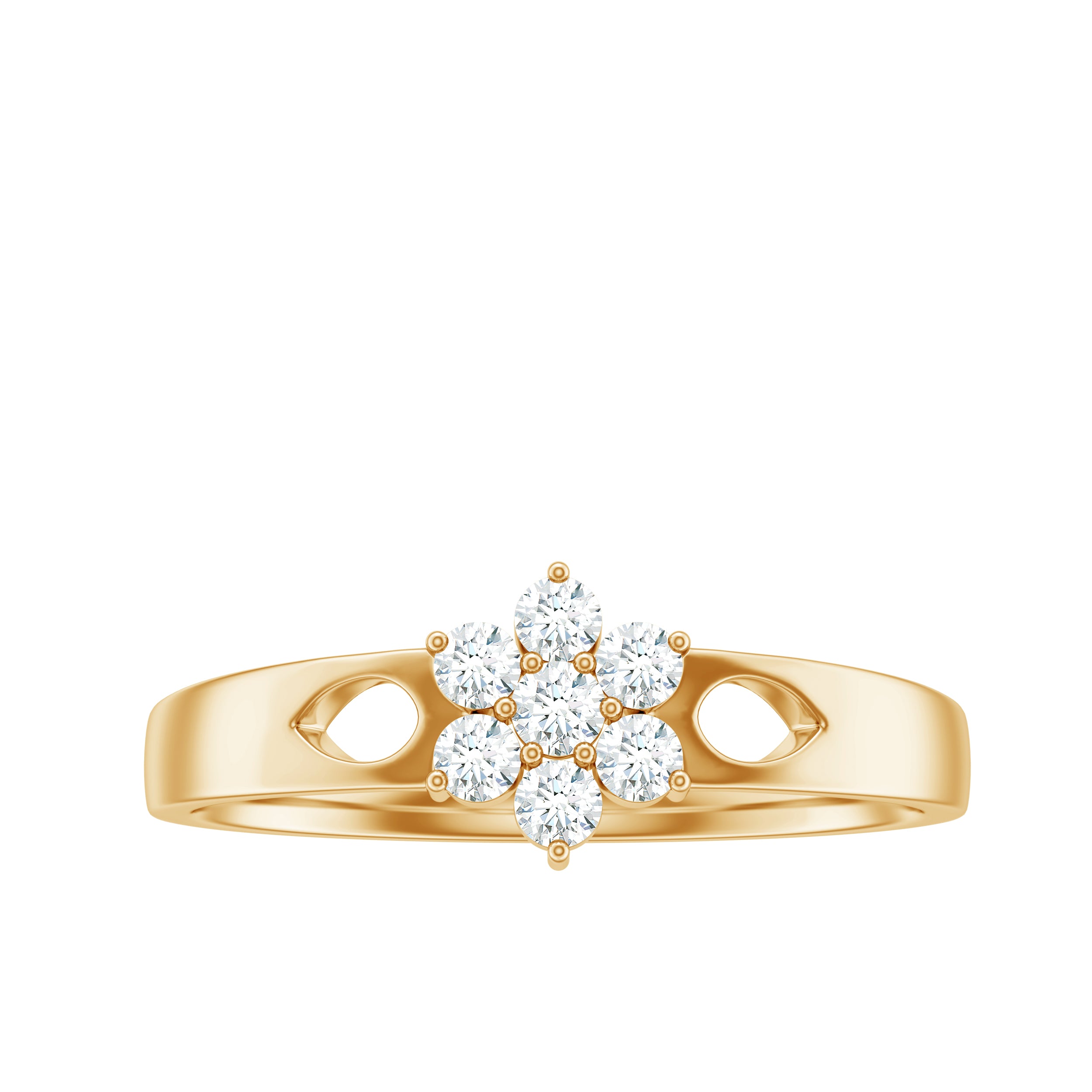 Round Shape Real Diamond Flower Anniversary Ring in Gold Diamond - ( HI-SI ) - Color and Clarity - Rosec Jewels