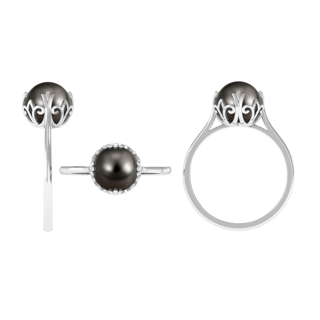 Decorative Prong Tahitian Pearl Solitaire Engagement Ring Tahitian pearl - ( AAA ) - Quality - Rosec Jewels