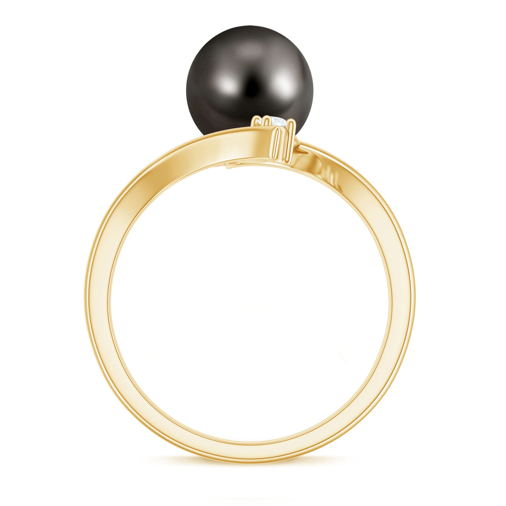Tahitian Black Pearl Bypass Engagement Ring with Diamond Tahitian pearl - ( AAA ) - Quality - Rosec Jewels