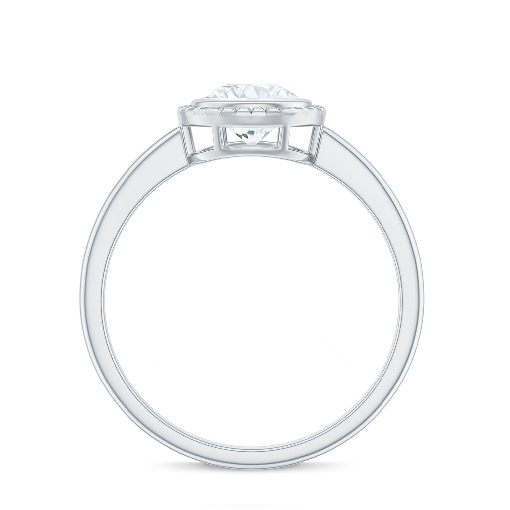 Round Shape Moissanite Solitaire Engagement Ring in Bezel Setting Moissanite - ( D-VS1 ) - Color and Clarity - Rosec Jewels