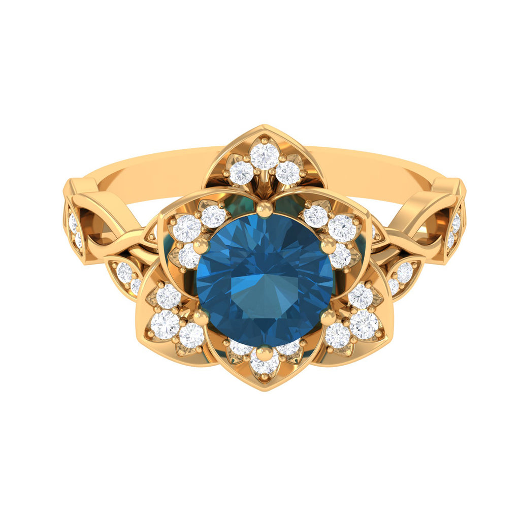 1.75 CT London Blue Topaz Floral Engagement Ring with Diamond Accent London Blue Topaz - ( AAA ) - Quality - Rosec Jewels