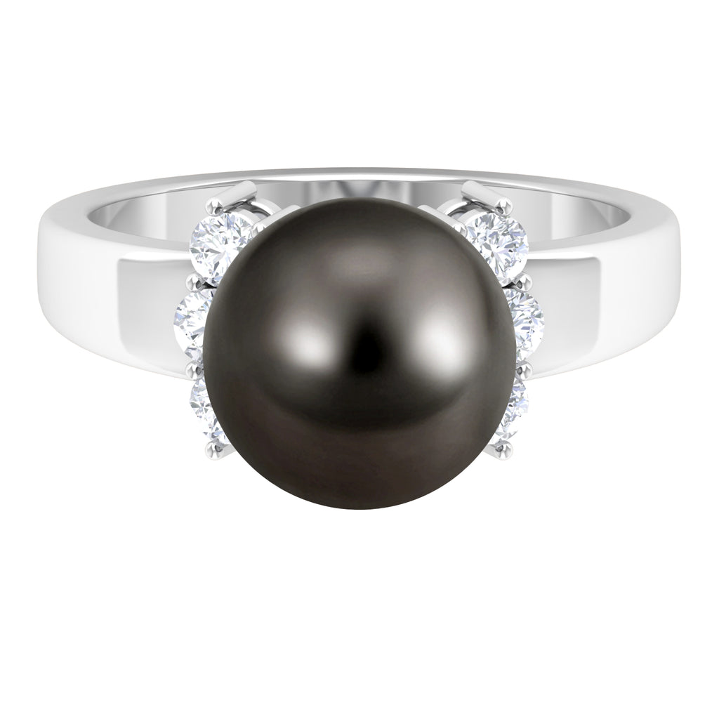 8 CT Real Tahitian Pearl Solitaire Ring with Diamond Tahitian pearl - ( AAA ) - Quality - Rosec Jewels