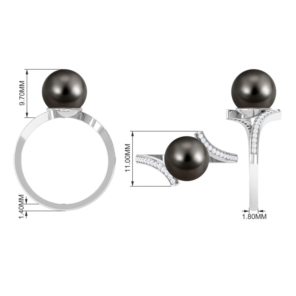 Tahitian Pearl Bypass Engagement Ring with Diamond Tahitian pearl - ( AAA ) - Quality - Rosec Jewels