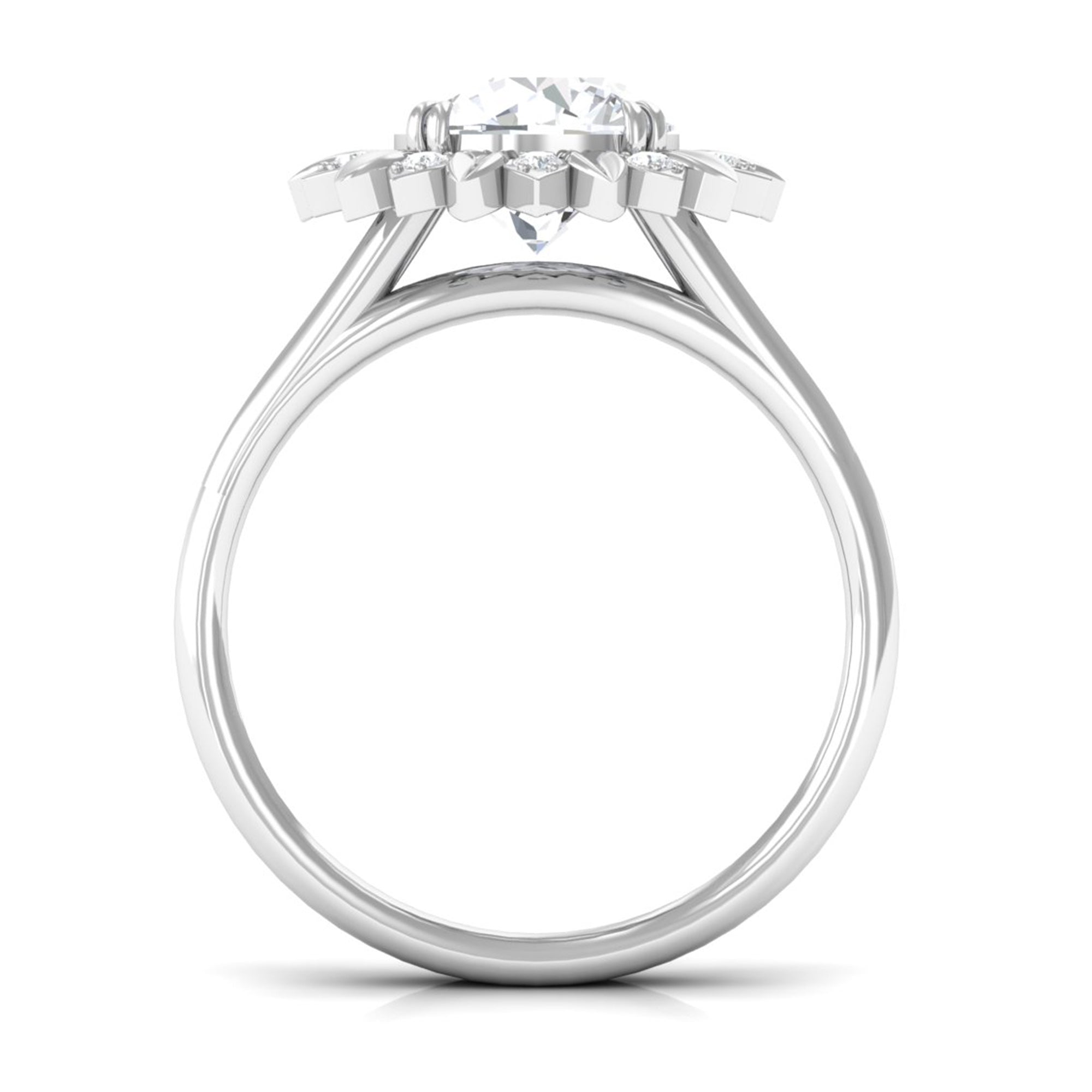 Round Cut Solitaire Zircon Gold Flower Engagement Ring in Split Shank Zircon - ( AAAA ) - Quality - Rosec Jewels