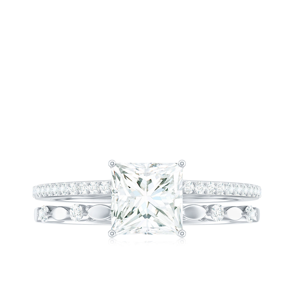 Princess Cut Moissanite Solitaire Engagement Ring in Gold Moissanite - ( D-VS1 ) - Color and Clarity - Rosec Jewels