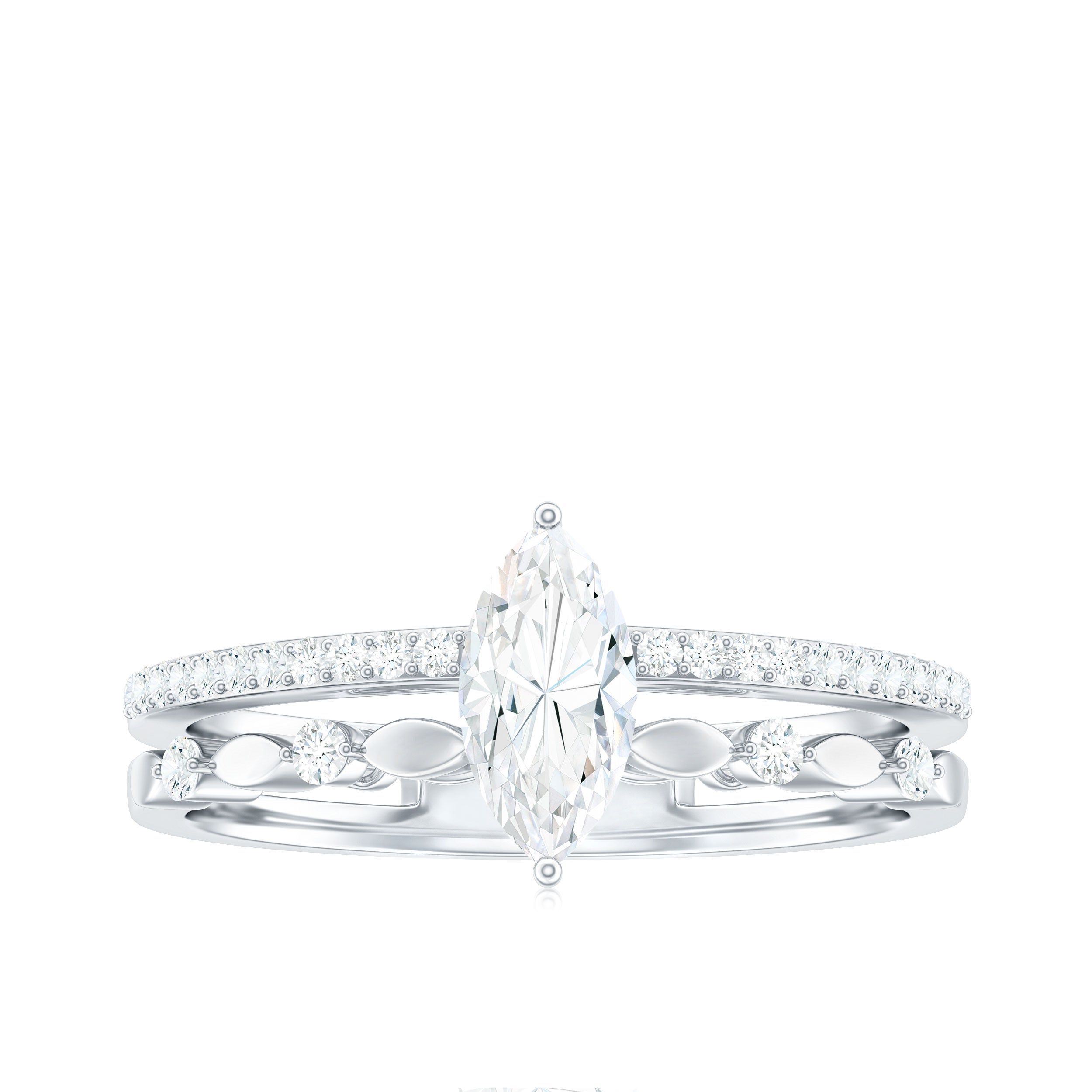 Marquise Cut Moissanite Solitaire Engagement Ring in Gold Moissanite - ( D-VS1 ) - Color and Clarity - Rosec Jewels