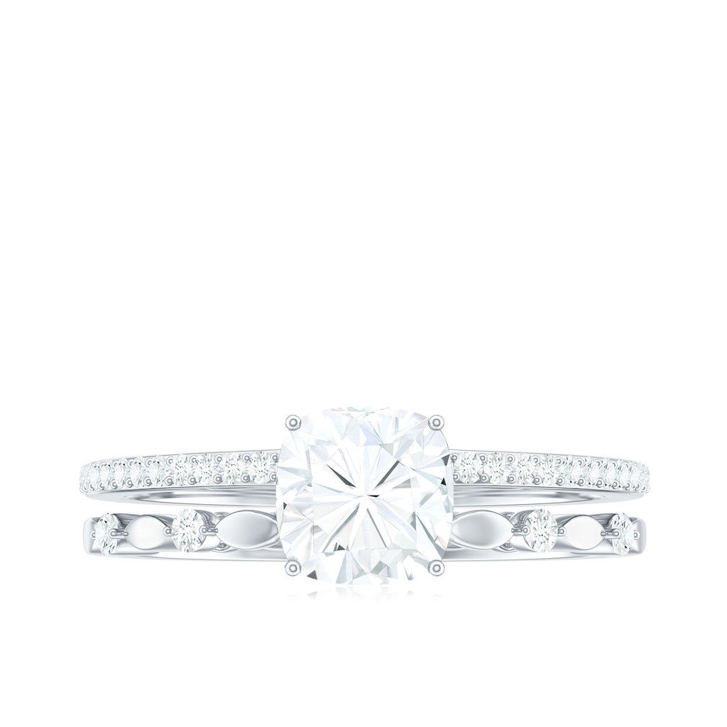 Cushion Cut Moissanite Solitaire Engagement Ring in Gold Moissanite - ( D-VS1 ) - Color and Clarity - Rosec Jewels