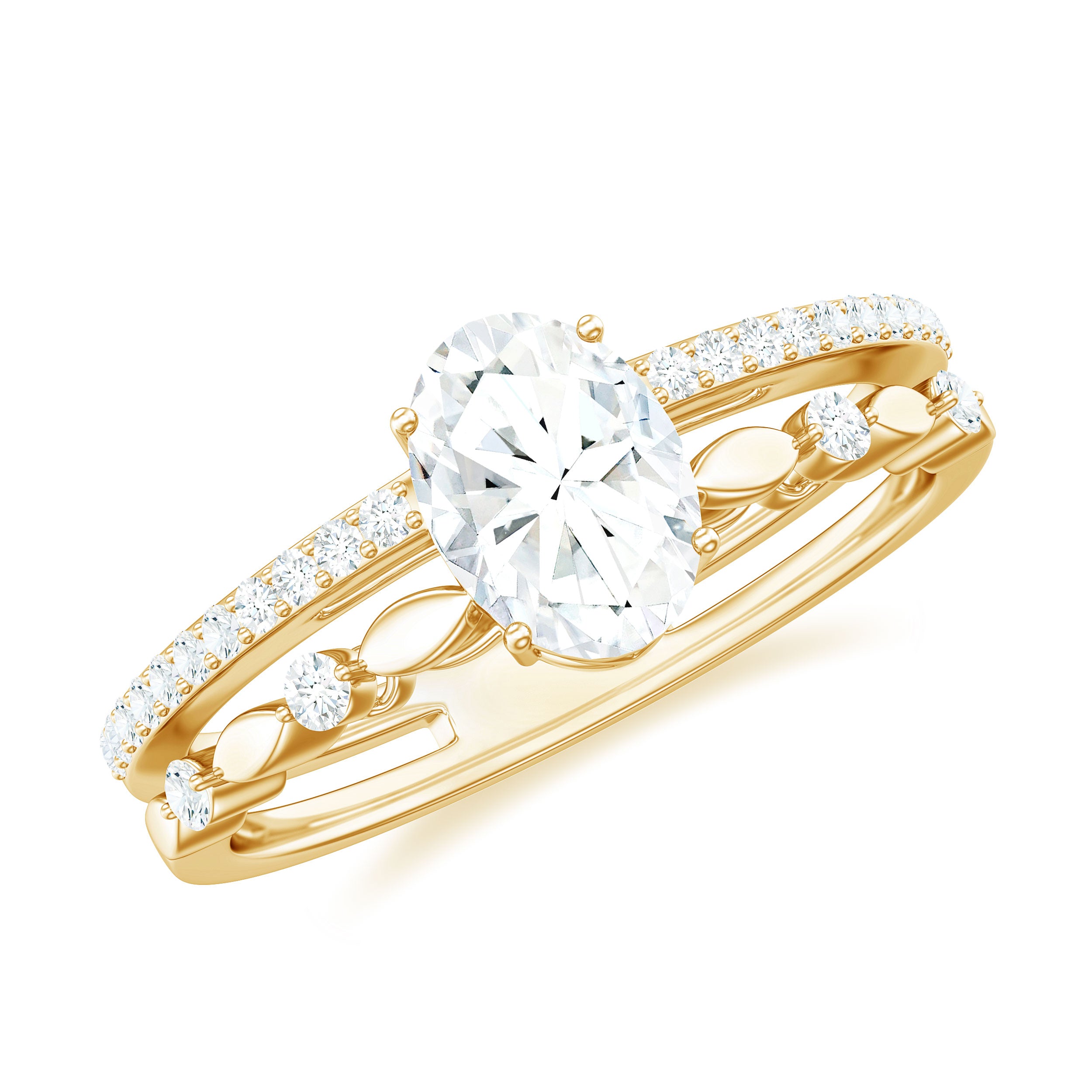 Oval Shaped Moissanite Solitaire Engagement Ring in Gold Moissanite - ( D-VS1 ) - Color and Clarity - Rosec Jewels