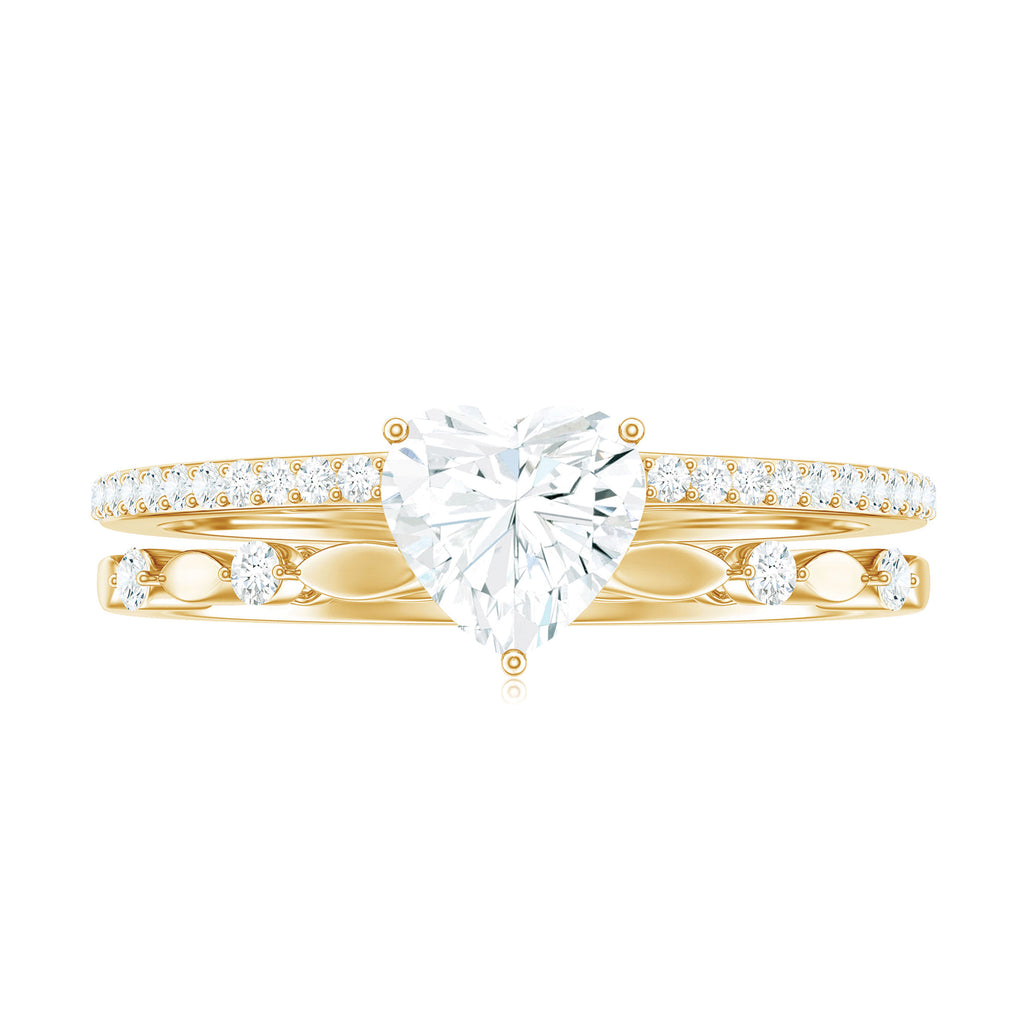 Heart Shape Moissanite Solitaire Engagement Ring in Gold Moissanite - ( D-VS1 ) - Color and Clarity - Rosec Jewels