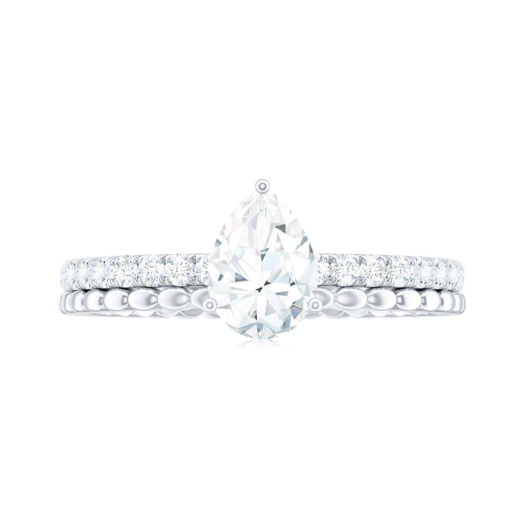 Pear Shaped Certified Moissanite Solitaire Engagement Ring in Gold Moissanite - ( D-VS1 ) - Color and Clarity - Rosec Jewels