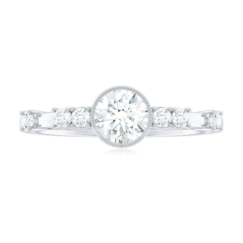 Round Moissanite Solitaire Engagement Ring in Beaded Bezel Setting Moissanite - ( D-VS1 ) - Color and Clarity - Rosec Jewels