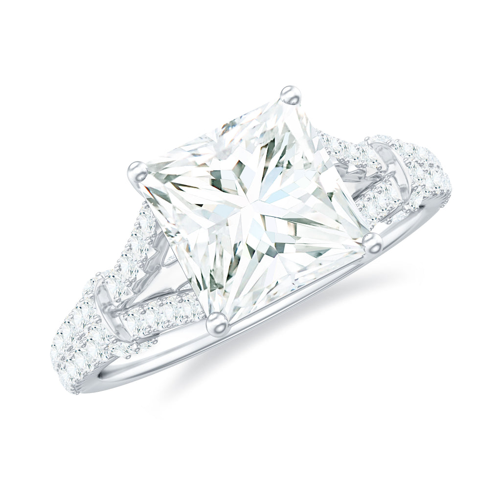 Princess Cut Moissanite Solitaire Engagement Ring in Split Shank Moissanite - ( D-VS1 ) - Color and Clarity - Rosec Jewels