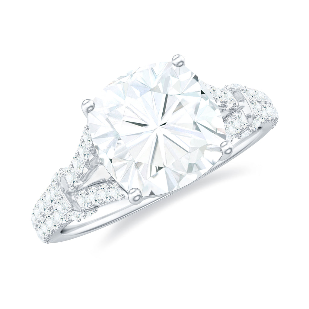 Cushion Cut Moissanite Solitaire Engagement Ring in Split Shank Moissanite - ( D-VS1 ) - Color and Clarity - Rosec Jewels