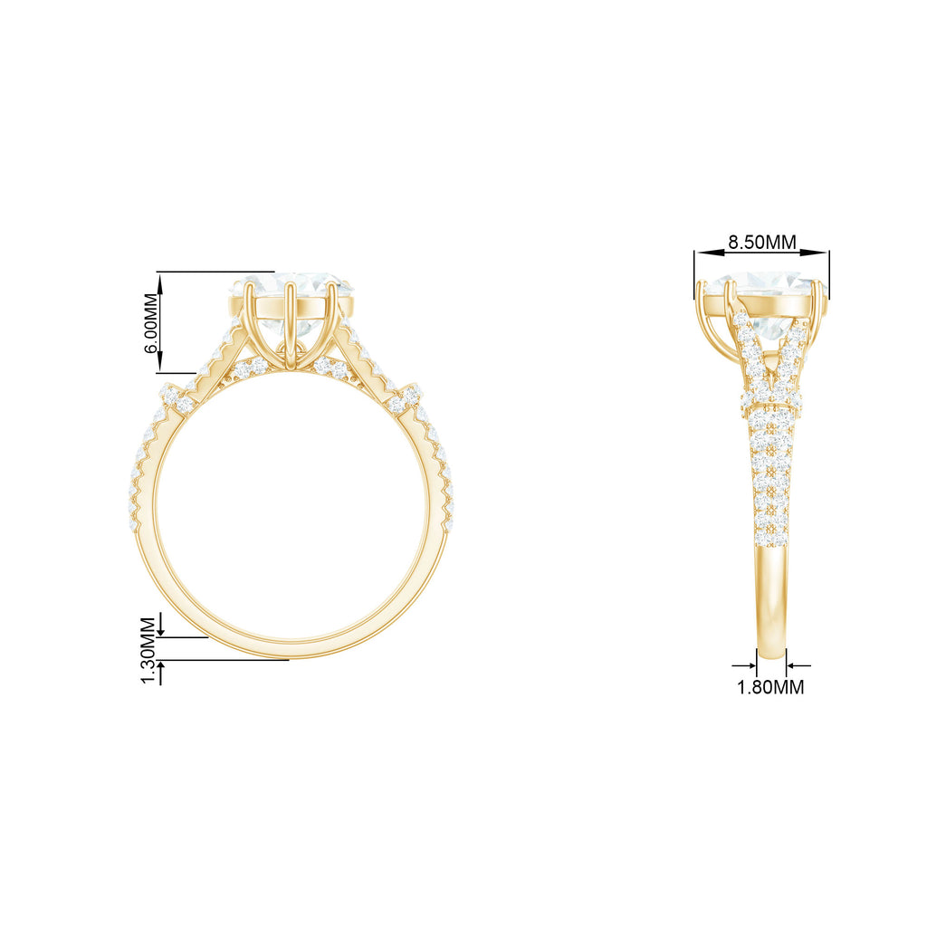 Heart Shape Moissanite Solitaire Engagement Ring in Split Shank Moissanite - ( D-VS1 ) - Color and Clarity - Rosec Jewels