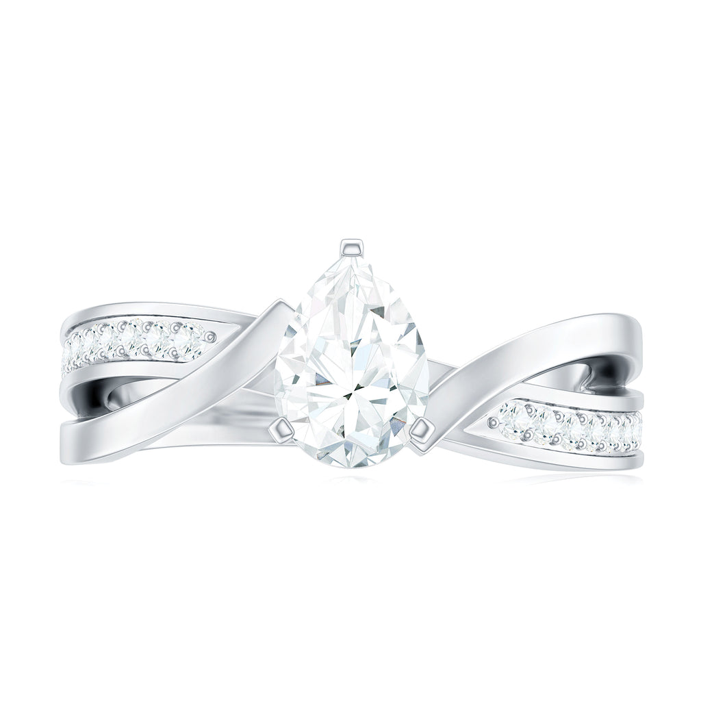 Pear Shaped Solitaire Moissanite Infinity Engagement Ring Moissanite - ( D-VS1 ) - Color and Clarity - Rosec Jewels