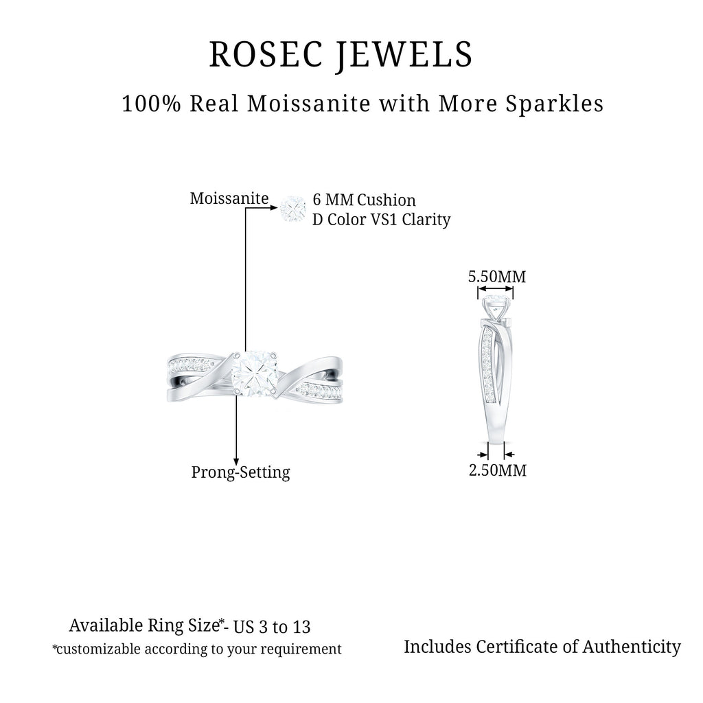 Cushion Cut Solitaire Moissanite Infinity Engagement Ring Moissanite - ( D-VS1 ) - Color and Clarity - Rosec Jewels