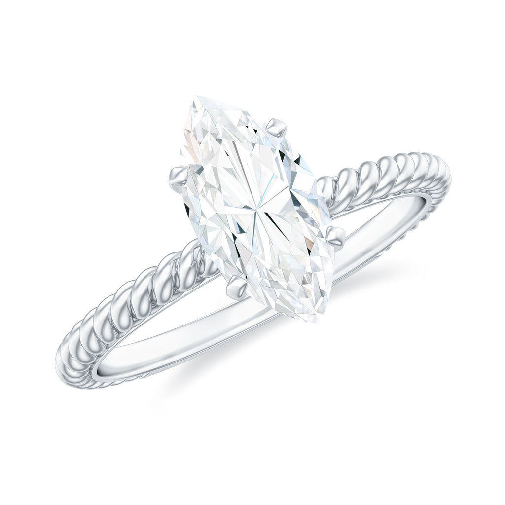Marquise Cut Moissanite Solitaire Ring with Gold Twisted Rope Moissanite - ( D-VS1 ) - Color and Clarity - Rosec Jewels