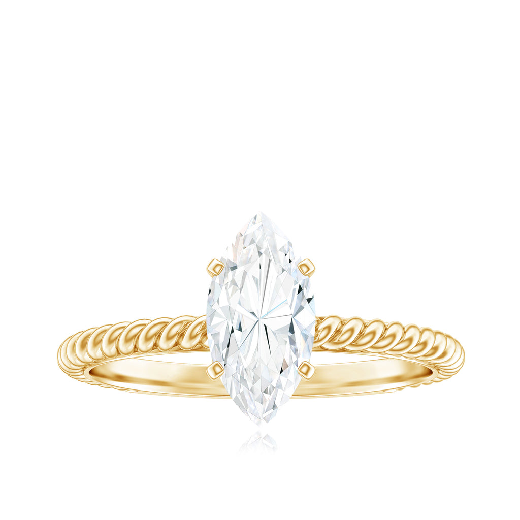 Marquise Cut Moissanite Solitaire Ring with Gold Twisted Rope Moissanite - ( D-VS1 ) - Color and Clarity - Rosec Jewels