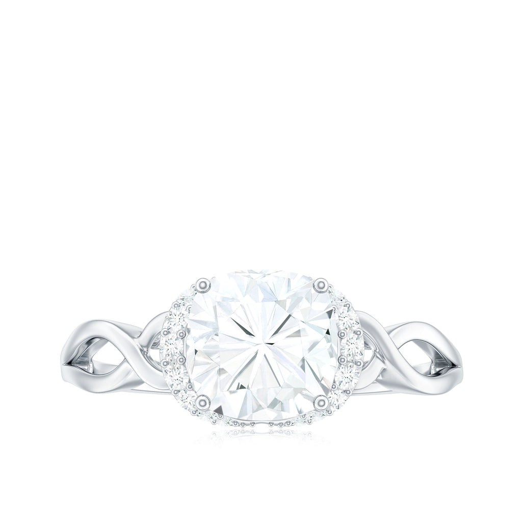 Cushion Cut Moissanite Solitaire Infinity Ring in Gold Moissanite - ( D-VS1 ) - Color and Clarity - Rosec Jewels