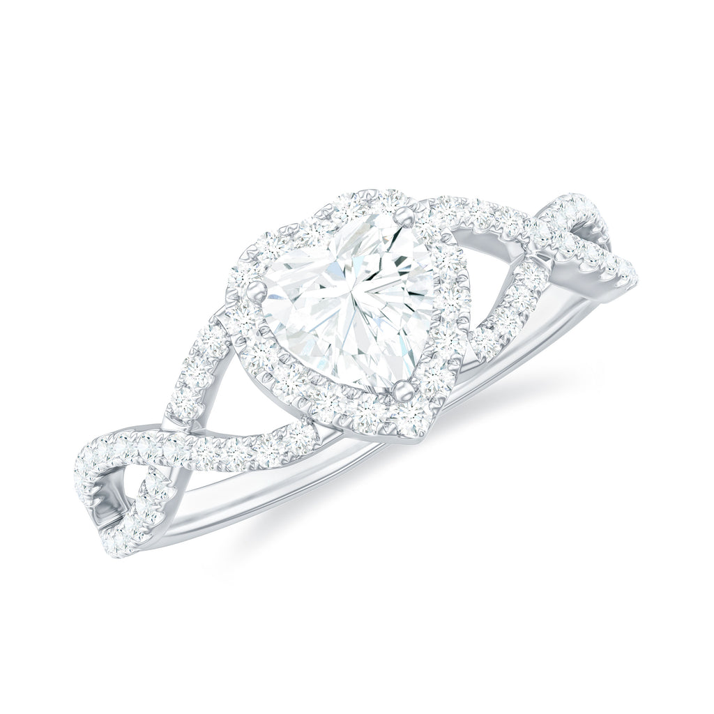Heart Shape Moissanite Crossover Engagement Ring Moissanite - ( D-VS1 ) - Color and Clarity - Rosec Jewels