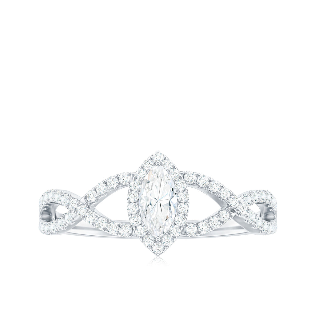 Marquise Cut Moissanite Crossover Engagement Ring in Gold Moissanite - ( D-VS1 ) - Color and Clarity - Rosec Jewels