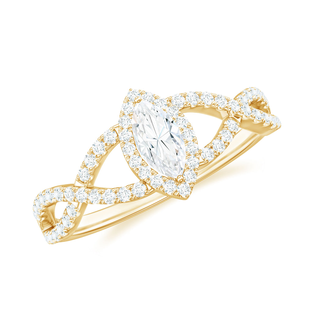Marquise Cut Moissanite Crossover Engagement Ring in Gold Moissanite - ( D-VS1 ) - Color and Clarity - Rosec Jewels
