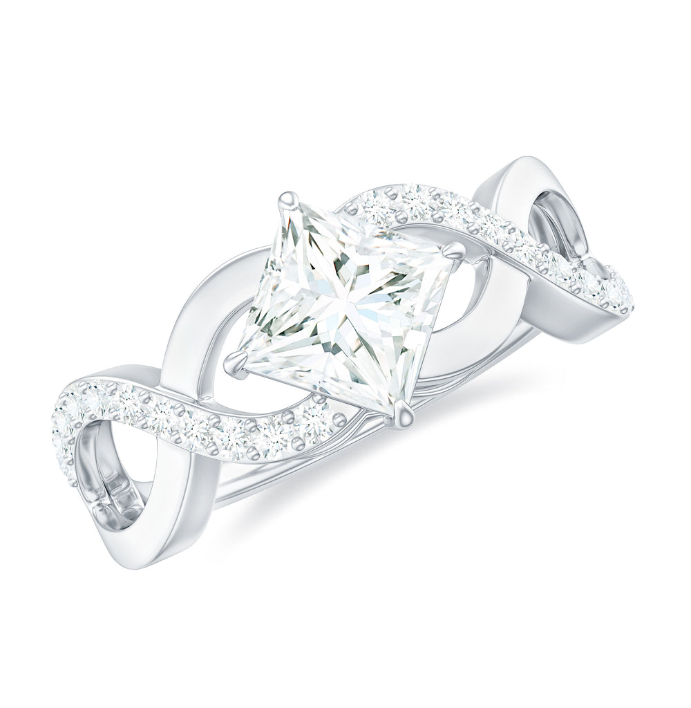 Princess Cut Certified Moissanite Infinity Style Engagement Ring Moissanite - ( D-VS1 ) - Color and Clarity - Rosec Jewels