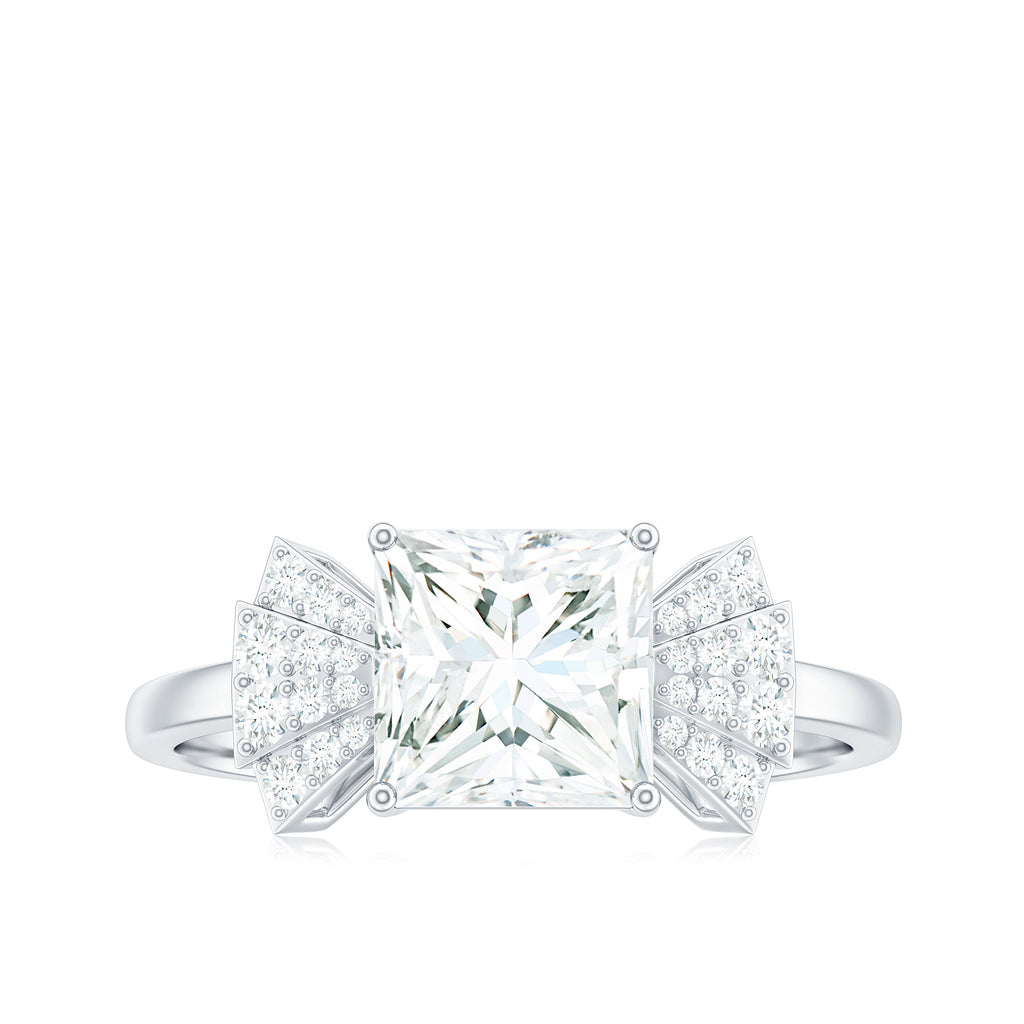 Princess Cut Moissanite Solitaire Designer Engagement Ring in Gold Moissanite - ( D-VS1 ) - Color and Clarity - Rosec Jewels