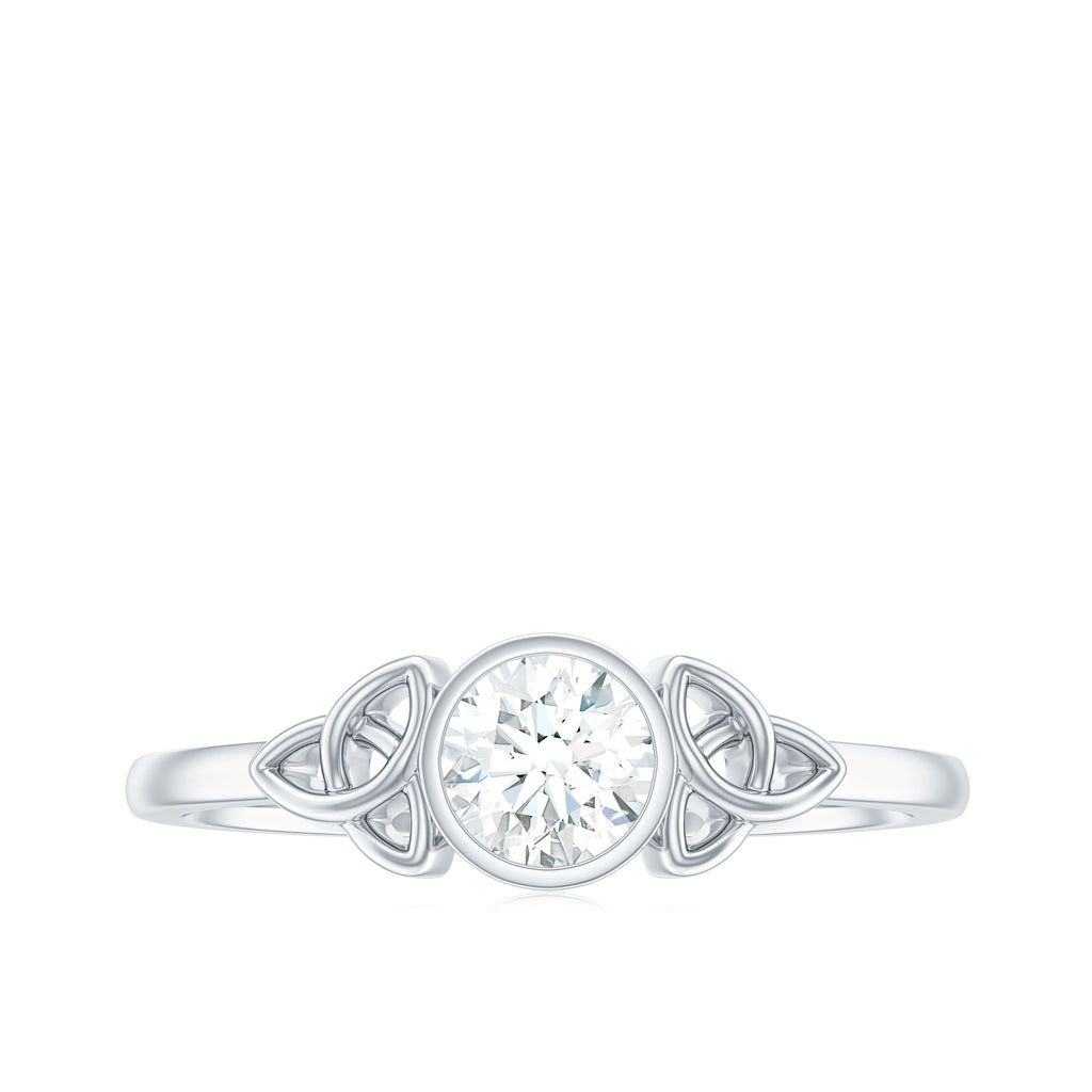 Round Moissanite Solitaire Celtic Knot Ring in Bezel Setting Moissanite - ( D-VS1 ) - Color and Clarity - Rosec Jewels