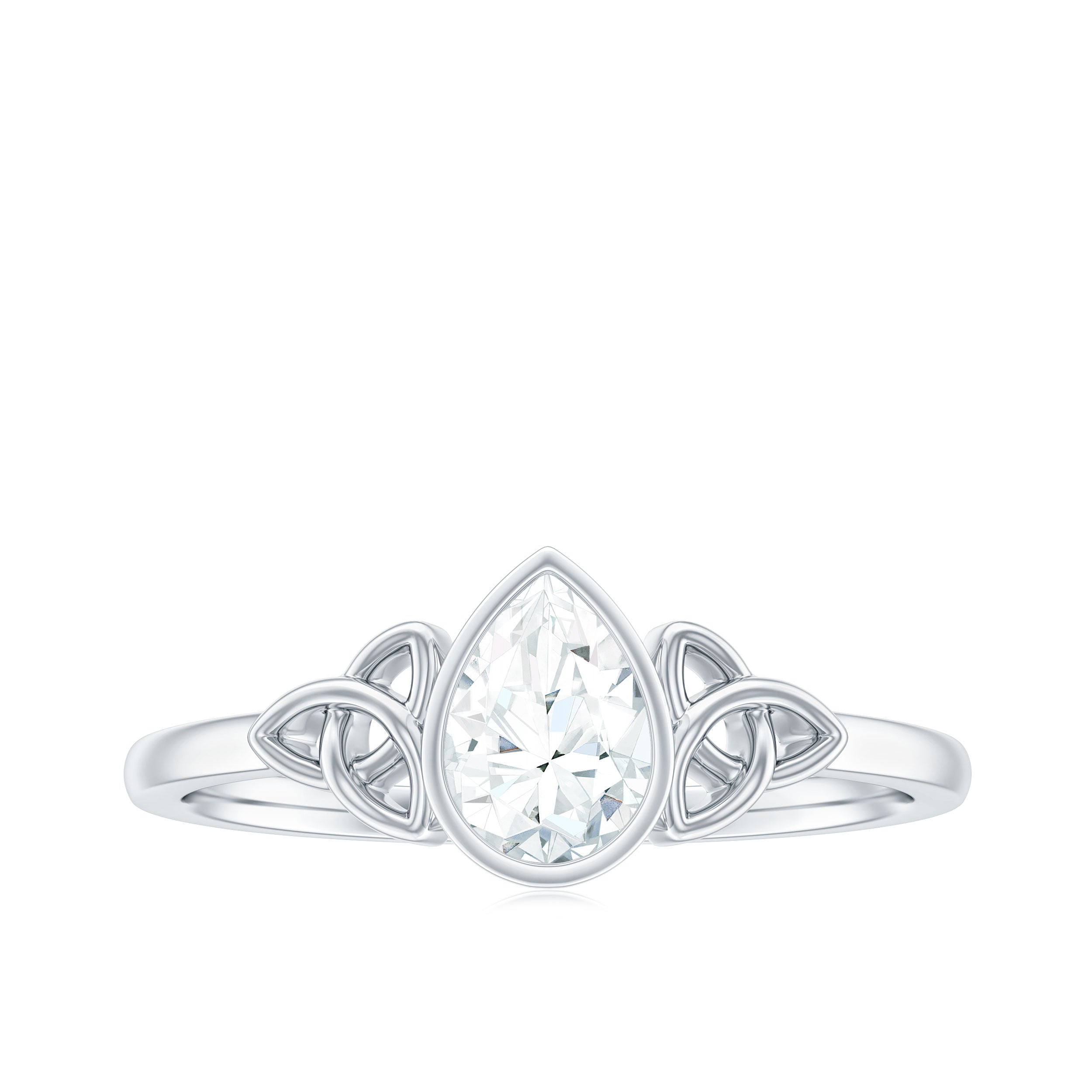 Pear Shaped Moissanite Solitaire Celtic Knot Ring in Bezel Setting Moissanite - ( D-VS1 ) - Color and Clarity - Rosec Jewels
