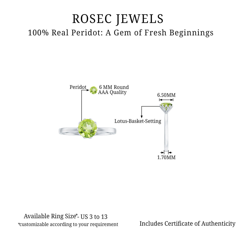 3/4 CT Natural Peridot Solitaire Ring in Lotus Basket Setting Peridot - ( AAA ) - Quality - Rosec Jewels