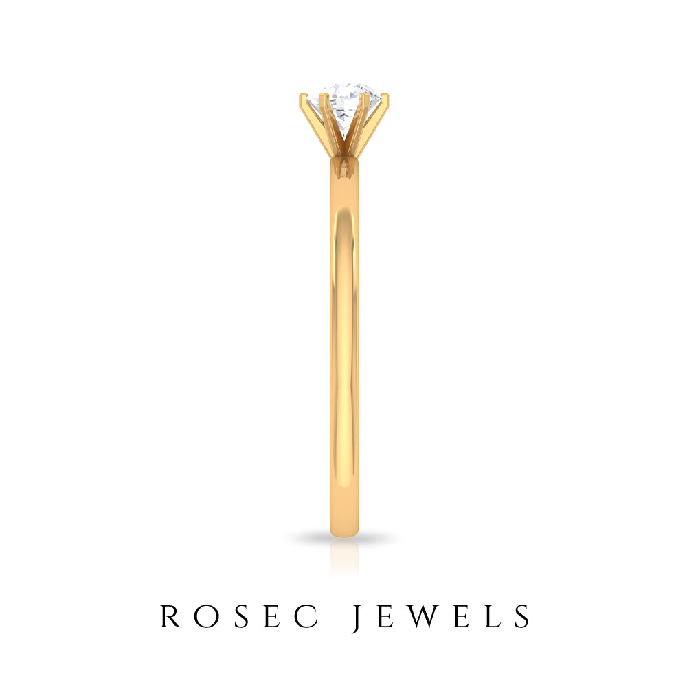Minimal Round Diamond Solitaire Ring in Gold Diamond - ( HI-SI ) - Color and Clarity - Rosec Jewels