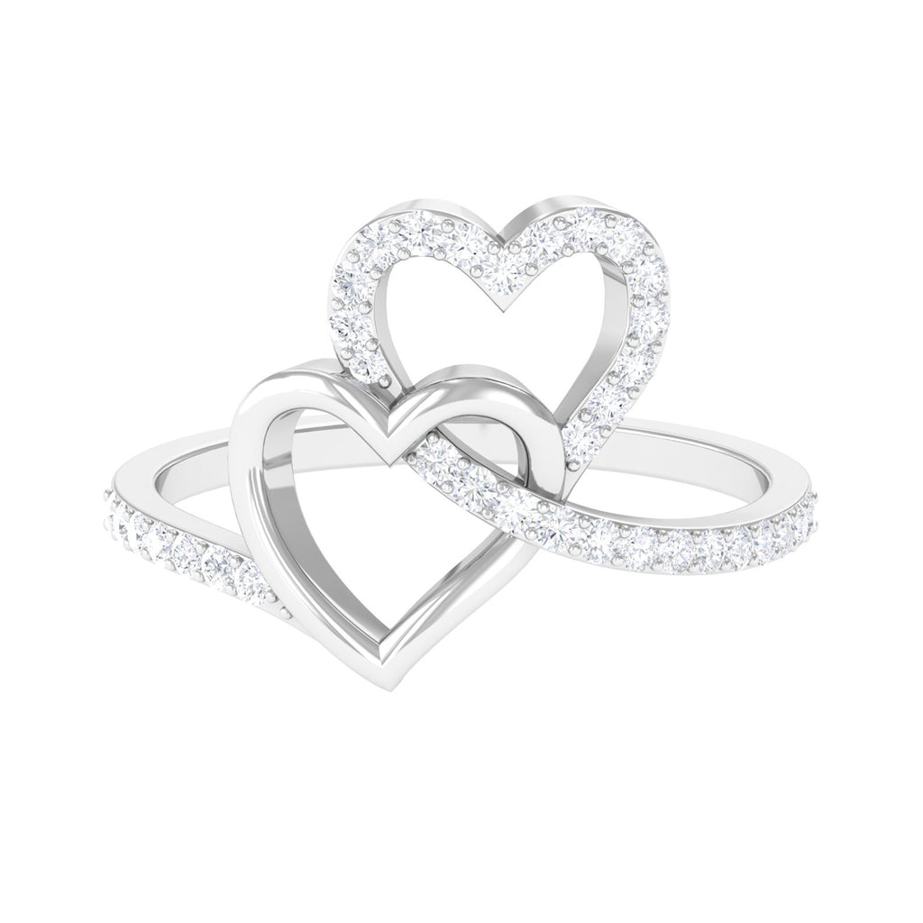 1/2 CT Moissanite Interlock Twin Heart Ring in Gold Moissanite - ( D-VS1 ) - Color and Clarity - Rosec Jewels