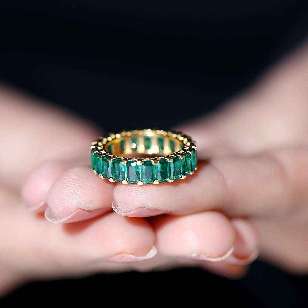 Certified Lab Created Emerald Full Eternity Ring Lab Created Emerald - ( AAAA ) - Quality - Rosec Jewels