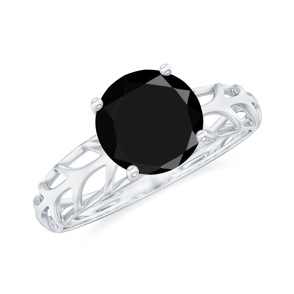 August Birthstone Black Spinel Engagement Ring with Filigree Design Black Spinel - ( AAA ) - Quality - Rosec Jewels