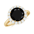 Black Spinel Engagement Ring with Moissanite Halo Black Spinel - ( AAA ) - Quality - Rosec Jewels