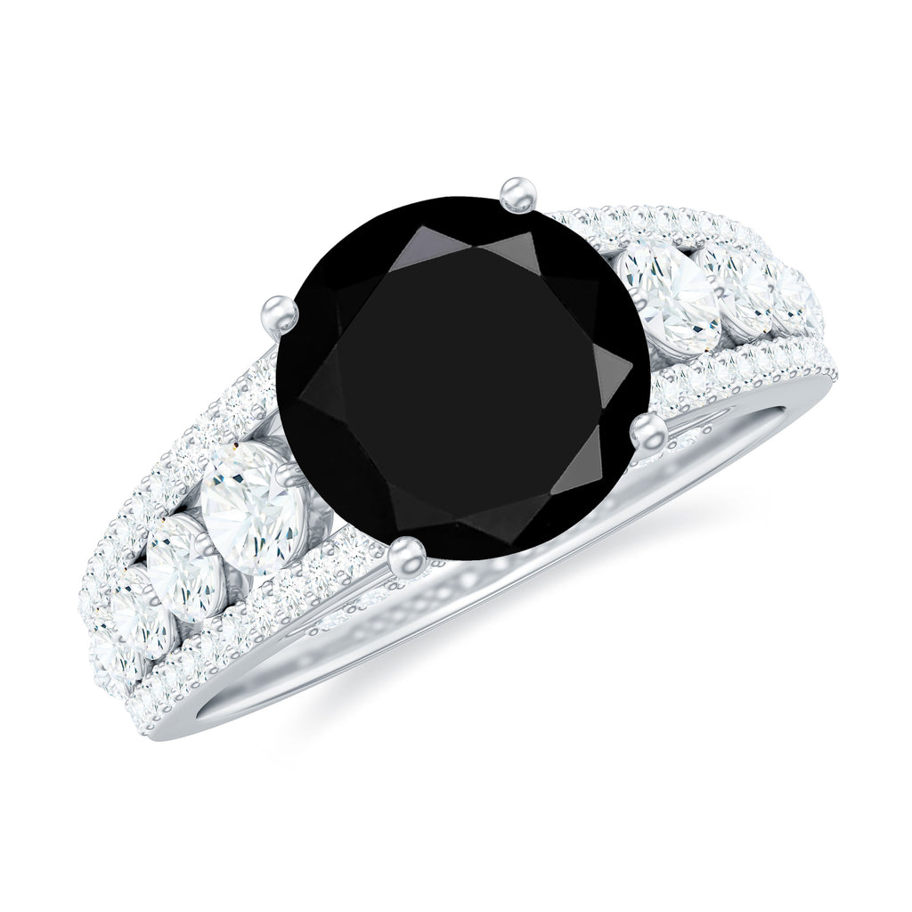 3 CT Black Spinel and Moissanite Ring, Designer Engagement Ring with Moissanite Side Stones, Black Spinel Engagement Ring (8 MM Black Spinel Ring) Black Spinel - ( AAA ) - Quality - Rosec Jewels
