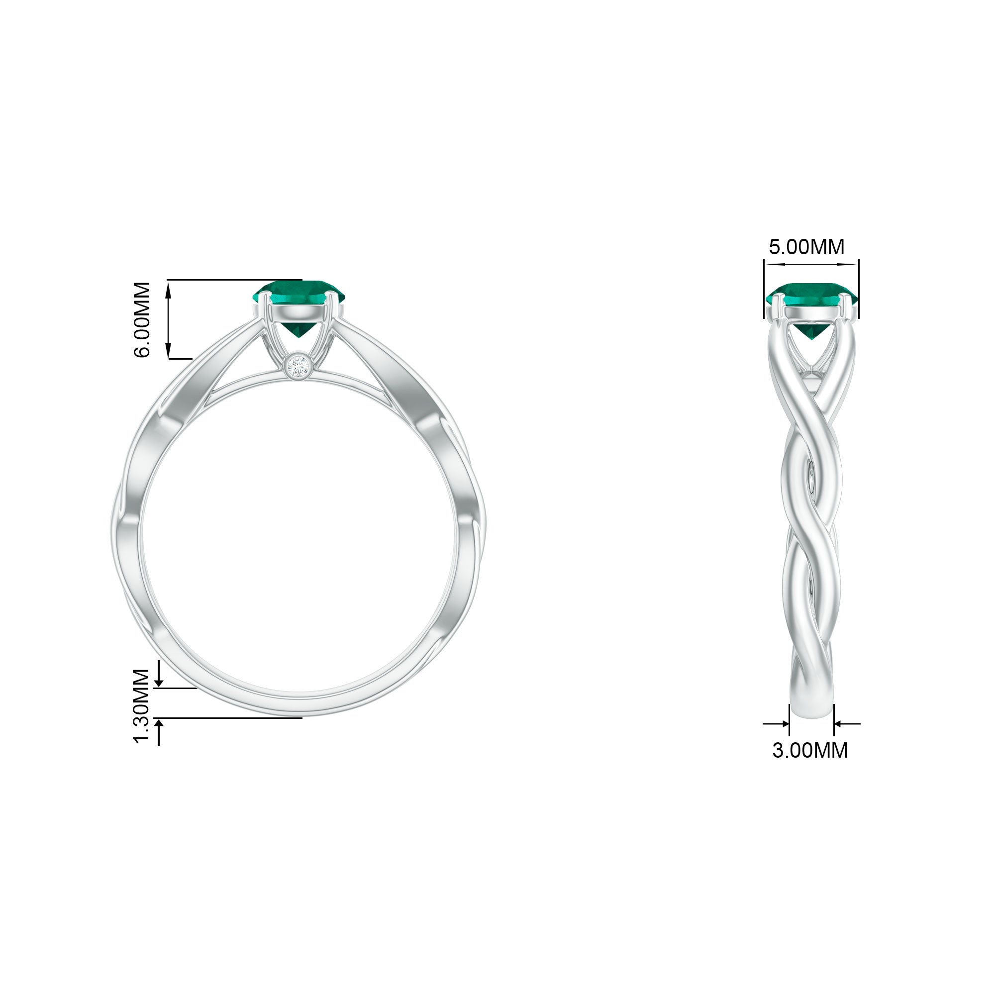 Certified Lab Created Emerald Solitaire Ring with Surprise Diamond Lab Created Emerald - ( AAAA ) - Quality - Rosec Jewels