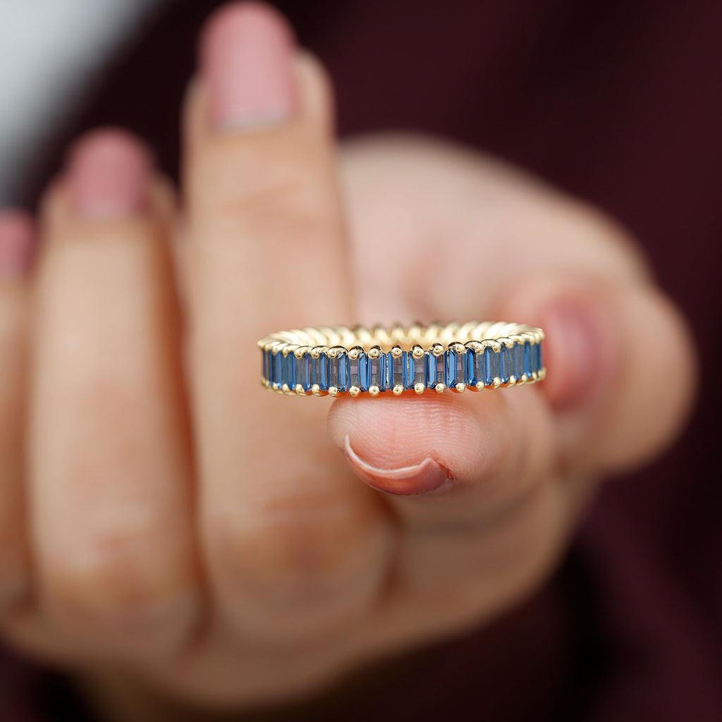 Baguette Cut Created Blue Sapphire Eternity Band Ring Lab Created Blue Sapphire - ( AAAA ) - Quality - Rosec Jewels
