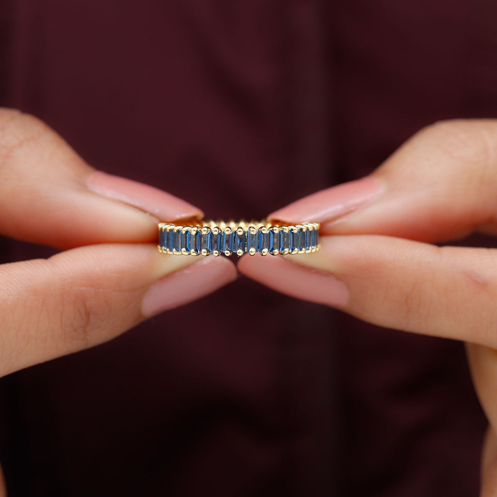 Baguette Cut Created Blue Sapphire Eternity Band Ring Lab Created Blue Sapphire - ( AAAA ) - Quality - Rosec Jewels
