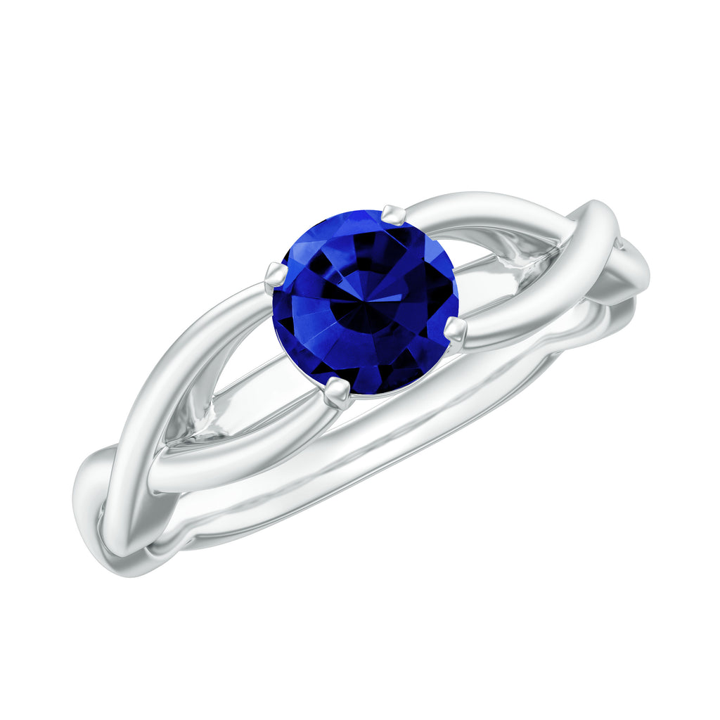 Certified Lab Created Blue Sapphire Solitaire Ring with Surprise Diamond Lab Created Blue Sapphire - ( AAAA ) - Quality - Rosec Jewels