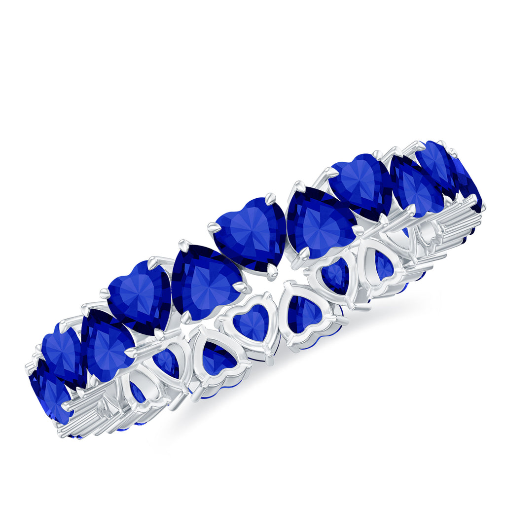 Claw Set Created Blue Sapphire Heart Eternity Band Ring in Gold Lab Created Blue Sapphire - ( AAAA ) - Quality - Rosec Jewels