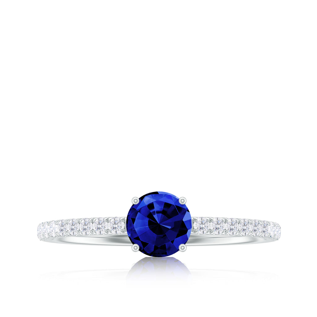 1.75 CT Created Blue Sapphire and Diamond Engagement Ring Lab Created Blue Sapphire - ( AAAA ) - Quality - Rosec Jewels